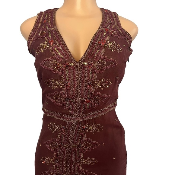 3/$30 🍂 Massimo Dutti Dark Plum Silk Embroidered Shift Dress - Picture 2 of 12